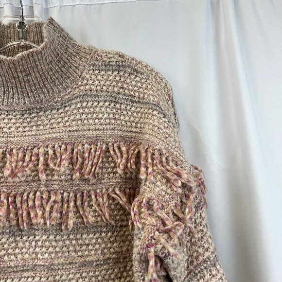 Loft Mock Neck Pink/Multi Knit Sweater Long Sleeve Size Small Fringe - Picture 4 of 9